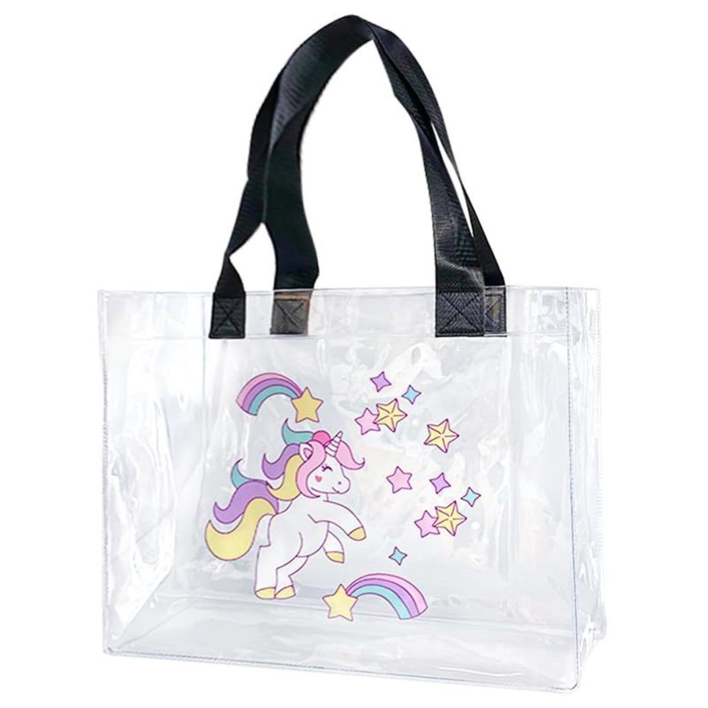 Lovely Unicorn Pattern Pvc Waterproof Tote Bag With Black Ribbon Is Perfect :^)
